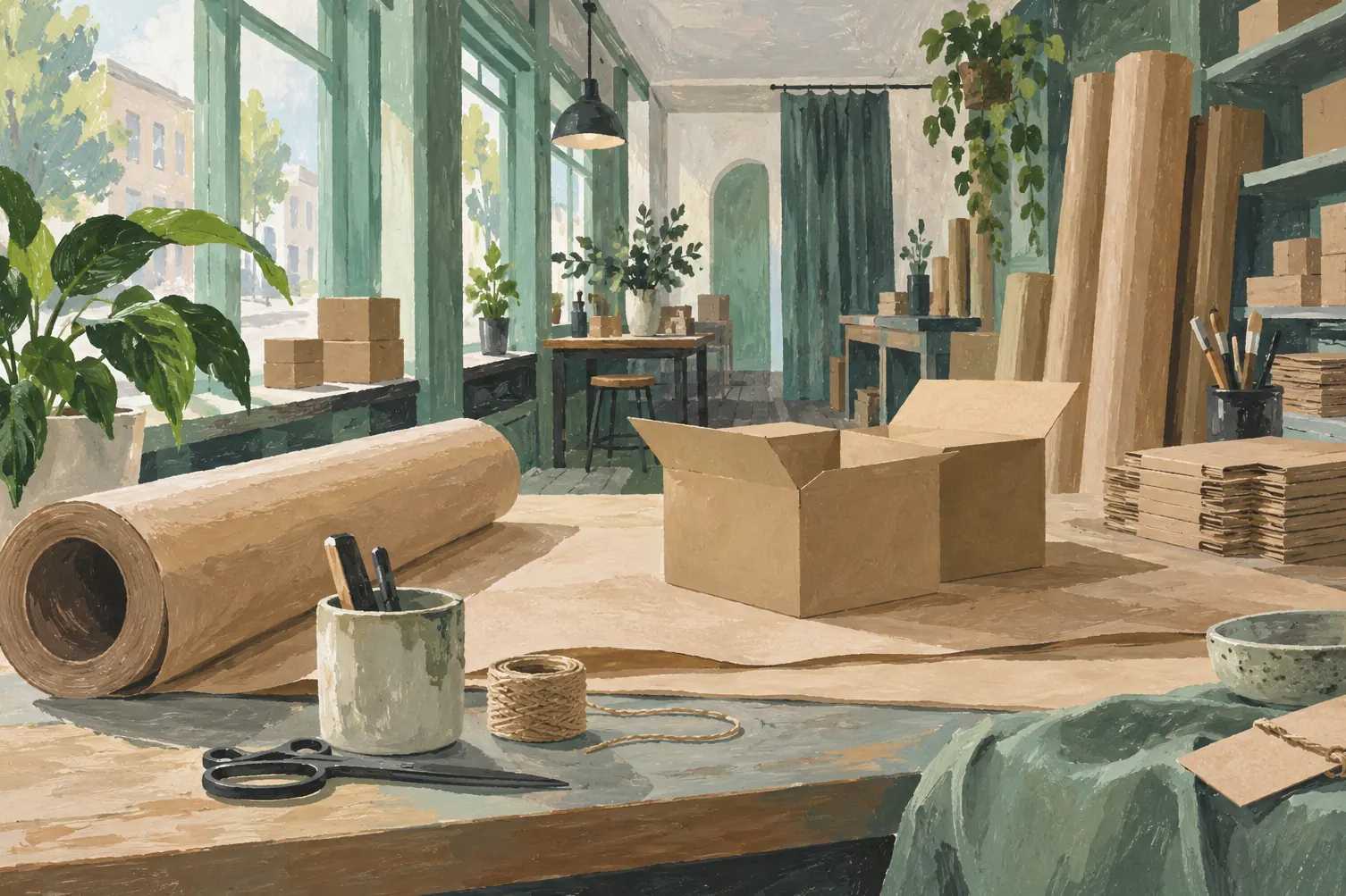 Illustration of packaging businesses and their working space