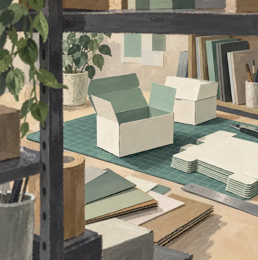 Illustration of packaging businesses equipment and workspace